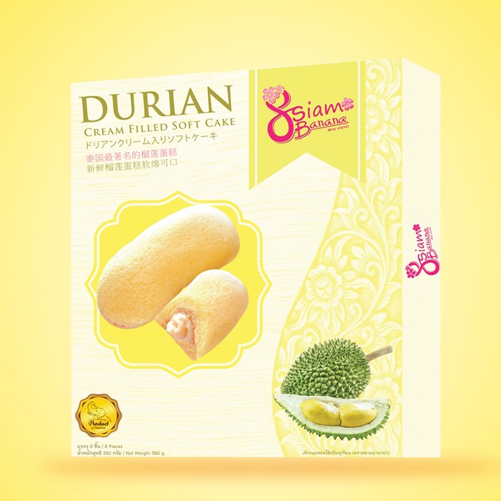 Thai Sponge cake with fresh fruit  Durian Cream - Siam Banana